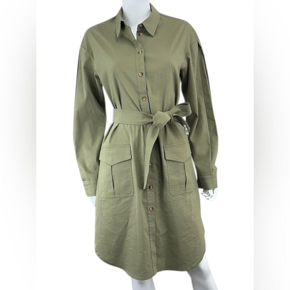 Iris Setlakwe Olive Linen Blend Shirt Dress Size 10 M0510
